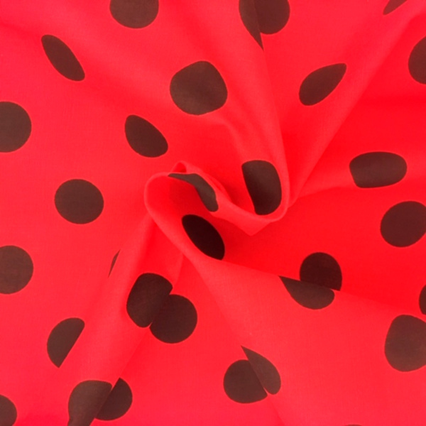 Polycotton Polkadots BLACK on RED